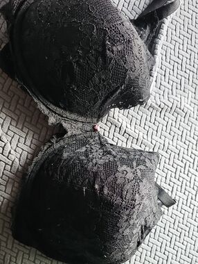 Victoria's Secret Black Lace Push-Up Bra with Floral Overlay
